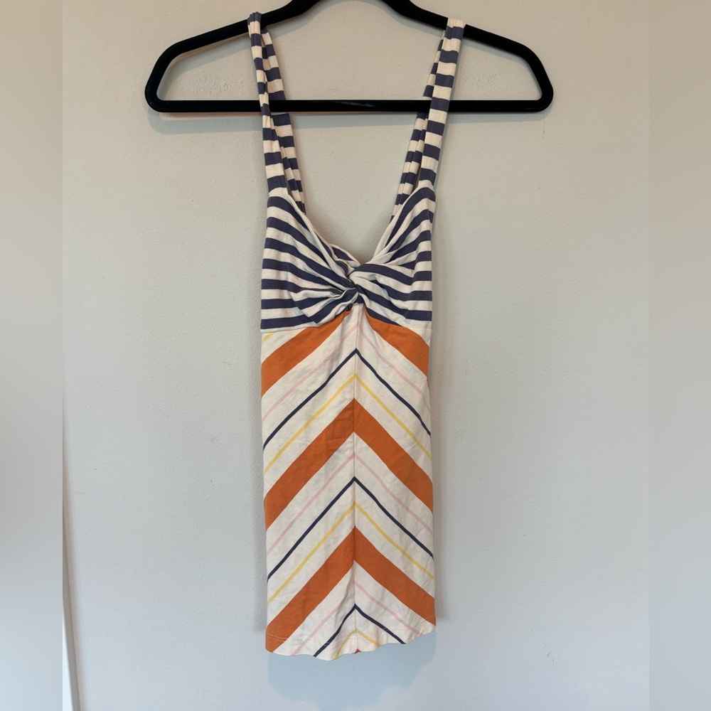 Anthropologie Navy and Orange Striped Tank Top Small